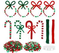 SelfTek 1350 Pcs Christmas Beaded Ornament Kit, 800Pcs Xmas Tri Beads, 500Pcs Pony Beads, 50Pcs Chenille Stems (Red and Green) and 6m Elastic String for DIY Bead Christmas Tree Hanging Decoration