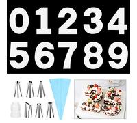 SelfTek 14 Inch 0-9 Large Number Cake Molds DIY Baking Cake Stencils Templates with 6 Pcs Icing Tips Switch Nozzle and Pastry Bags for Wedding Birthday Anniversary