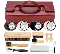 SelfTek 15Pcs Shoe Polish Kit, Shoe Cleaning Kit with Horse Hair Brushes, Suede Brush, Polish Wax, Shine Cloth, Shoehorn, Leather Shoes Care Kits with Compact PU Storage Case