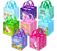 SelfTek 16 Pack Easter Gift Bags, Easter Egg Hunt Bags Reusable Easter Party Treat Tote Bags Waterproof Foldable Non-Woven Bags with Handles for Kids Easter Party Favors