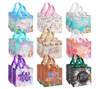 SelfTek 18 Pcs Easter Gift Bags, Easter Bags for Kids Reusable Egg Hunt Tote Bag with Handles Waterproof Foldable Non-Woven Treat Bag Party Favors