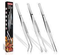SelfTek 3 Pcs Cooking Tweezers, 30cm/12inch Long Stainless Steel Kitchen Tweezers, Food Tweezers with Serrated Tips Chef Tweezers Metal Tongs for Grilling, Baking, Serving, Barbecue