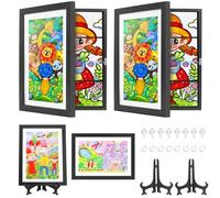 SelfTek Artwork Display Frame, 2 Pack Art Frames Front Opening A4 Wooden Storage Picture Frame with Stand for 150+ Pictures s Artwork Display, Black