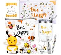 SelfTek Bee Gifts for Women - Honeybee Gift Set Include 12 oz Stainless Steel Tumbler, Crochet Bee, Cosmetic Bag, Keychain, Bookmark, Stickers for Birthday Christmas Thank You Gift
