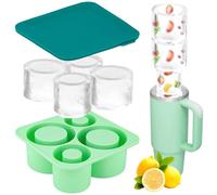 SelfTek Ice Cube Tray for Stanley Cups, Silicone Ice Mould for 20-30-40 oz Tumbler 4 Grid Hollow Cylinder Ice Maker with Lid for Freezer Ice-Cold Drinks Juice Coffee (Green)