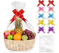 SelfTek Large Cellophane Bags for Hampers - 10 Pcs 85 x 58 cm Cellophane Wrap for Hampers Clear Gift Bags Hamper Wrapping Bag with Pull Bows for Gift Basket Hamper Kit Easter Presents Packaging