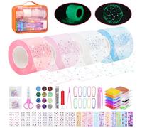 SelfTek Nano Tape Kit - 4 Rolls Glow-in-the-Dark Nano Tapes Craft DIY Bubble Art Set for Adults with Sequins, Clay and Accessories - Creative Stress Relief & Decorative Crafting