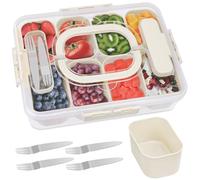 SelfTek Snack Box with Compartments, Dishwasher Safe Reusable Snack Containers with Lid and Handle Divided Serving Tray Portable Snackle Boxes with 4 Forks for Fruits, Snacks, Nuts, Candy