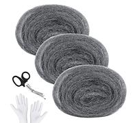SelfTek Steel Wool Mice, 3 Pack Wire Wool Mice 50ft/15 Meter Coarse Steel Wool Mice Blocker for Rodent Control, Cleaning, Polishing with Work Gloves and Scissors(5m/roll) (#2B)