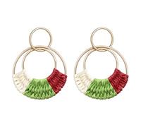 SELFWIMG Raffia Hoop Earrings for Women Fun Boho Summer Beach Earrings Lightweight Handmade Straw Wicker Rattan Dangle Earrings Statement Geometric Round Drop Earrings, Rattan, No Gemstone