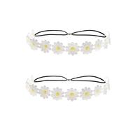 SelHeng 2Pcs Daisy Flower Headband Sunflower Hippies Crown Hair Wreath Bohemian Floral Headpiece for Spring Tourism Wedding Festivals Party and Celebration, White