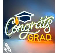 SELICOR Congrats Graduation Neon Sign with Cap - 16.5" x 10", Adjustable LED Light Up Sign for Prom Party, Photos, Class of 2025 Celebrations, Graduation Gift for Dorm Backdrop Room Decor