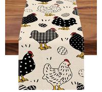 Seliem Easter Chicken Hen Table Runner, Black White Easter Eggs Plaid Polka Dots Farm Kitchen Dining Table Decor, Spring Farmhouse Burlap Home Decoration Indoor Outdoor Party Supply 13 x 72 Inches
