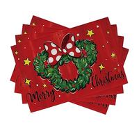 Seliem Merry Christmas Wreath Placemats Set of 4, Xmas Polka Dot Bow Holly Berry Red Dining Table Place Mats, Winter Star Holiday Kitchen Decor Party Home Decoration 12 x 18 Inch