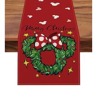 Seliem Merry Christmas Wreath Table Runner, Xmas Red Polka Dot Bow Stars Kitchen Dining Table Decor, Winter Holiday Farmhouse Home Decoration Indoor Outdoor Party Supply 13 x 72 Inches