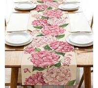 Seliem Spring Summer Pink Hydrangea Flower Table Runner, Floral Butterfly Kitchen Dining Table Decor, Seasonal Home Decoration Indoor Outdoor Party Supply 13 x 90 Inch