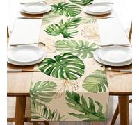 Seliem Summer Palm Leaves Tropical Greenery Table Runner, Monstera Home Kitchen Dining Plant Decor, Spring Seasonal Decorations Indoor Outdoor Hawaii Luau Anniversary Party Supply 13 x 72 Inch