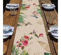 Seliem Summer Tropical Hummingbird Palm Leaf Greenery Table Runner, Spring Birds Home Kitchen Monstera Geranium Flowers Dining Decor, Seasonal Burlap Decorations Anniversary Party Supply 13 x 36 Inch
