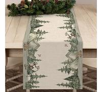 Seliem Winter Forest Reindeer Pine Tree Table Runner, Christmas Elk Watercolor Sparrow Home Kitchen Decor, Woodland Xmas Seasonal Farmhouse Burlap Dining Decoration Holiday Party Supply 13 x 120