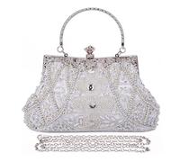Selighting 1920s Vintage Beaded Clutch Evening Bags for Women Formal Bridal Wedding Clutch Purse Prom Cocktail Party Handbags silver Size: One size