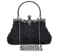 Selighting 1920s Vintage Beaded Clutch Evening Bags for Women Formal Bridal Wedding Clutch Purse Prom Cocktail Party Handbags (Black)