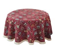 SELiLe Round Dining Tablecloth Decorative Fringes Sturdy Easy Caring Polyester Fabric Family Friendly Table Cover