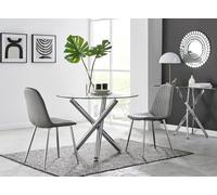 Selina 100cm Round Dining Table and 2 Corona Dining Chairs Scandi Diamond Stitc