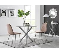 Selina 100cm Round Dining Table and 2 Corona Dining Chairs Scandi Diamond Stitc