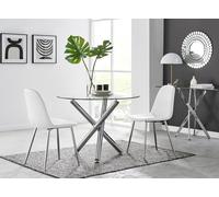Selina 100cm Round Dining Table and 2 Corona Dining Chairs Scandi Diamond Stitc