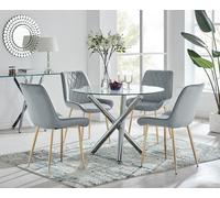 Selina Round Dining Table With Four Pesaro Gold Leg Chairs - Grey