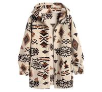 SELINK Womens Aztec Print Fleece Hoodie Jacket Button Down Shacket Casual Sherpa Coats Warm Outwear with Pockets, Apricot, XX-Large