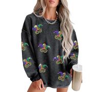 SELINK Womens Crewneck Oversized Corduroy Corded Sweatshirt Long Sleeve Casual Pullover Tops, Black Mardi Gras, XL