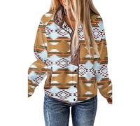 SELINK Womens Fleece Jacket Western Aztec Print Long Sleeve Snap Button Down Shacket Jackets with Pockets, Z58 Turmeric, M