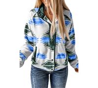 SELINK Womens Fleece Jacket Western Aztec Print Long Sleeve Snap Button Down Shacket Jackets with Pockets, Z11 Grey Blue, Small