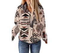 SELINK Womens Fleece Jacket Western Aztec Print Long Sleeve Snap Button Down Shacket Jackets with Pockets, Z9 Deep Khaki, L