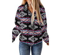 SELINK Womens Fleece Jacket Western Aztec Print Long Sleeve Snap Button Down Shacket Jackets with Pockets, Z9 Black Aztec, Large
