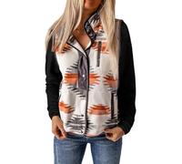 SELINK Womens Fleece Jacket Western Aztec Print Long Sleeve Snap Button Down Shacket Jackets with Pockets, Grey(only Vest), XX-Large
