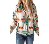 SELINK Womens Fleece Jacket Western Aztec Print Long Sleeve Snap Button Down Shacket Jackets with Pockets, Green, XXL