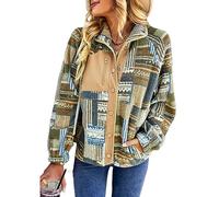 SELINK Womens Fleece Jacket Western Aztec Print Long Sleeve Snap Button Down Shacket Jackets with Pockets, Khaki, L