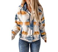 SELINK Womens Fleece Jacket Western Aztec Print Long Sleeve Snap Button Down Shacket Jackets with Pockets, Blue, L