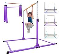 Seliyoo Foldable Gymnastics Bar,5FT/6FT Kip Training Bar with Wheels,Kids Gymnastics bar for Kids Ages 3-20 - Patented Arch Bridge Design with Offset Screw Lock,Height Adjust Home Gym Equipment