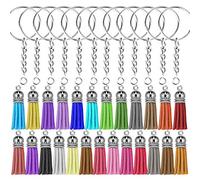 Selizo 100Pcs Key Chain Ring with Chain and Tassel Pendants Bulk for Keychain Crafts Jewelry Making