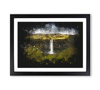 Seljalandsfoss Waterfall In Iceland Vol.1 Paint Splash Modern Art Framed Print | A2 Black Framed Wall Art | Ready to Hang | Modern Landscape Picture | Living Room Bedroom Lounge Office