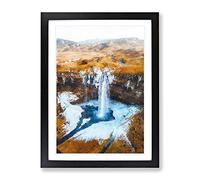 Seljalandsfoss Waterfall In Iceland Vol.2 Painting Modern Framed Print | A4 Black Framed Wall Art | Ready to Hang | Modern Landscape Picture | Living Room Bedroom Lounge Office