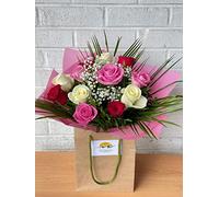 Sell Flowers online Roses Cluster Fresh Flowers - Free Next Day Delivery - Select Stunning Mixed Flowers To Create The Perfect Anniversary -Birthday Flowers -Thank Gift, Pink, Red, White (Floral 34)