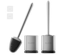 Sellemer 2 Pack Silicone Toilet Brush with Holder: Wall/Floor Mounted WC Brush, with Quick-Drying Holder, Flexible Silicon Scrubber for Toilet (Silver)