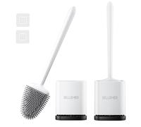 Sellemer 2 Pack Silicone Toilet Brush with Holder: Wall/Floor Mounted WC Brush, with Quick-Drying Holder, Flexible Silicon Scrubber for Toilet (White)