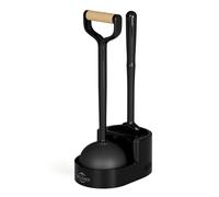 Sellemer Toilet Brush and Plunger Set, Curved Design Head for Deep Cleaning, Heavy Duty Toilet Bowl Brush and Plunger Combo with Holder for Bathroom Cleaning, Black, 1 Pack