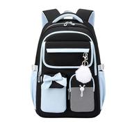 SellerFun Big Kid Girl Polyester Bow School Backpack Multi Zip Laptop Sleeve Water Repellent Trolley Belt(Black Light Blue, 32 Liters)