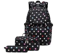 SellerFun Girls 3Pcs Backpack Sets Colorful Donuts Pattern Primary School Bookbag Junior High School Laptop Bag with Lunch Bag Pencil case(C-Black,3Pcs Backpack)